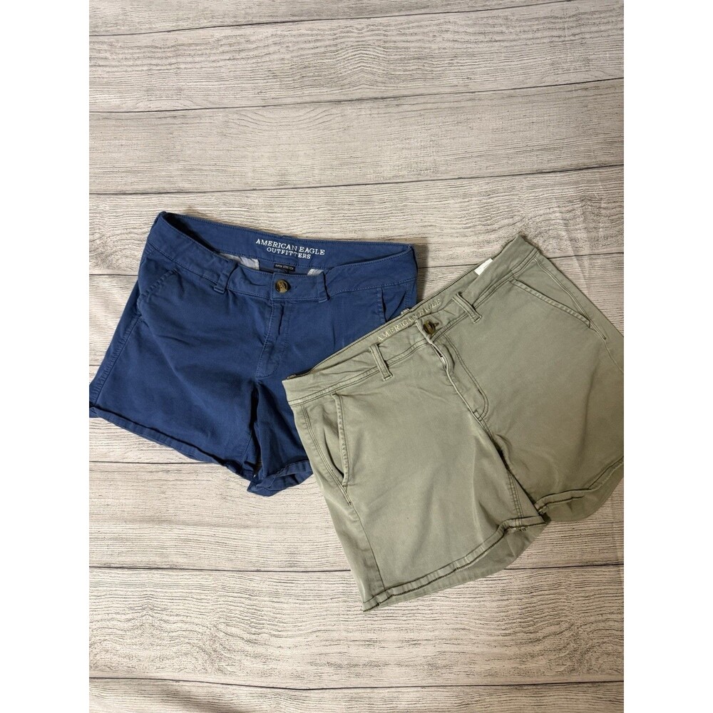 American Eagle lot Womens Shorts 12 blue/green Super Stretch Midi Twill Pockets